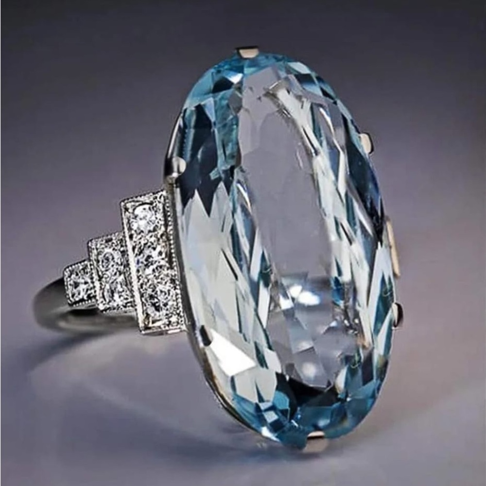 925 Sterling Silver Fashion Natural Sapphire Ring Round Cut Cubic Zirconia